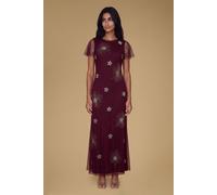 Oasis Women's Petite Celestial Mesh Maxi Dress in Malbec | Size: 14