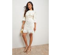 Petite Chiffon Ruffle Lace Panel Mini Dress Oasis Champagne 8