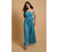 Oasis Women's Petite Corset Detail Pleated Mesh Jumpsuit in Blue | Size: 10