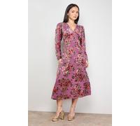 Oasis Women's Petite Devore Puff Sleeve Bias Tea Dress in Rose | Size: 8 Oasis Rose 8