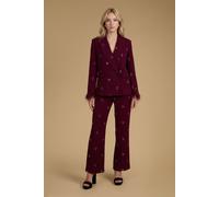 Oasis Women's Petite Feather Cuff Jewelled Blazer in Merlot | Size: 14