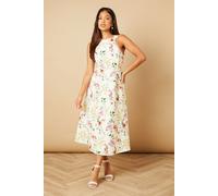 Oasis Women's Petite Floral Ottoman Twill Halter Midi Dress in Ivory | Size: 16 Oasis Ivory 16
