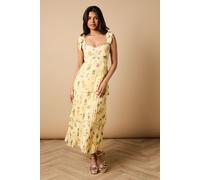 Oasis Women's Petite Floral Pleated Tie Shoulder Midi Dress in Lemon | Size: 18 Oasis Lemon 18