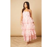 Oasis Women's Petite Floral Textured Strappy Midaxi Dress in Blush | Size: 14