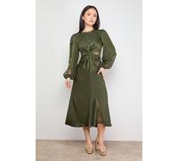 Oasis Women's Petite Lace Insert Satin Midi Dress in Khaki | Size: 12 Oasis Khaki 12