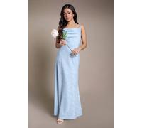 Oasis Women's Petite Light Blue Double Strap Cowl Neck Satin Jacquard Bridesmaid Midi Dress | Size: 12 Oasis Light Blue 12