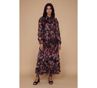 Oasis Women's Petite Long Sleeve Printed Mesh Midi Dress in Chocolate | Size: 18 Oasis Chocolate 18