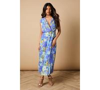 Oasis Women's Petite Occasion Floral Pleated Wrap Midaxi Dress in Blue | Size: 10
