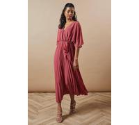 Oasis Women's Petite Occasion Kimono Sleeve Pleated Midi Dress in Rose | Size: 18