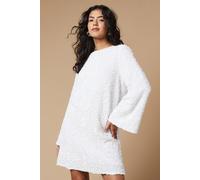 Oasis Women's Petite Occasion Sequin Flare Sleeve Mini Dress in White | Size: 8 Oasis White 8