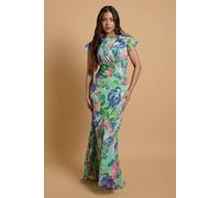 Oasis Women's Petite Orchid Floral Printed Waterfall Maxi Dress in Green | Size: 12