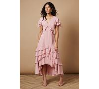 Oasis Women's Petite Plain Ruffle Tiered Lace Midi Dress in Pink | Size: 10 Oasis Pink 10