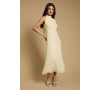 Oasis Women's Petite Plain Satin Burnout Halterneck Midi Dress in Butter | Size: 10 Oasis Butter 10