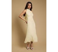 Oasis Women's Petite Plain Satin Burnout Halterneck Midi Dress in Butter | Size: 16
