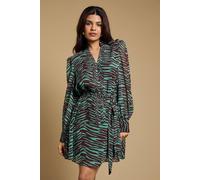 Oasis Women's Petite Printed Chiffon Button Up Belted Waist Mini Dress in Mint | Size: 8 Oasis Mint 8