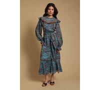 Oasis Women's Petite Printed Dobby Chiffon Belted Waist Midi Dress in Duck Egg | Size: 12 Oasis Duck Egg 12