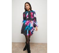 Petite Printed Dobby Chiffon Lace Detail Mini Dress Oasis Multi 8