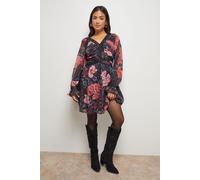 Oasis Women's Petite Printed Lace Trim Gathered V Neck Mini Dress in Floral | Size: 12 Oasis Floral 12