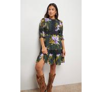 Oasis Women's Petite Printed Lace Trim Pleated Mini Dress in Floral | Size: 6