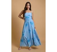 Oasis Women's Petite Printed Mesh Strappy Prom Midi Dress in Blue | Size: 10