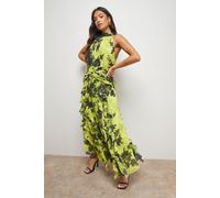 Petite Printed Ruched Waist Ruffle Front Halterneck Maxi Dress Oasis Multi 8