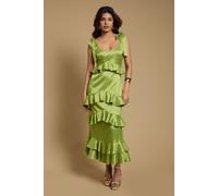 Oasis Women's Petite Printed Satin Jacquard Tiered Midi Dress in Chartreuse | Size: 16 Oasis Chartreuse 16