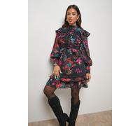 Oasis Women's Petite Ruched Bodice Trim Detail Mini Dress in Floral | Size: 14 Oasis Floral 14