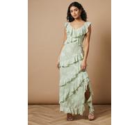 Oasis Women's Petite Ruffle Jacquard Print Maxi Dress in Sage | Size: 12 Oasis Sage 12