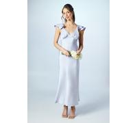Petite Ruffle Neckline Satin Maxi Bridesmaid Dress Oasis Lavender 16