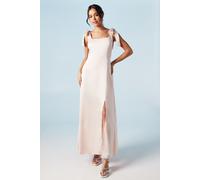 Petite Satin Tie Shoulder Midi Bridesmaid Dress Oasis Blush 16