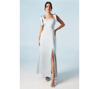 Petite Satin Tie Shoulder Midi Bridesmaid Dress Oasis Light Blue 16