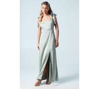 Petite Satin Tie Shoulder Midi Bridesmaid Dress Oasis Sage 14