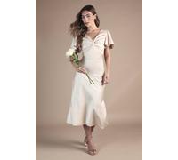 Oasis Women's Petite Satin Twist Angel Sleeve Midi Bridesmaid Dress in Champagne | Size: 10