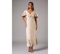 Oasis Women's Petite Satin Twist Angel Sleeve Midi Bridesmaid Dress in Champagne | Size: 6 Oasis Champagne 6
