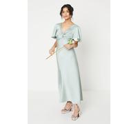 Oasis Women's Petite Satin Twist Angel Sleeve Midi Bridesmaid Dress in Sage | Size: 12 Oasis Sage 12