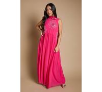 Oasis Women's Petite Scarf Detail Hand Stitched Midaxi Dress in Hot Pink | Size: 14