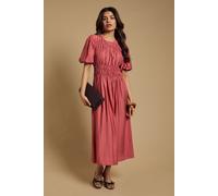 Oasis Women's Petite Shirred Bodice Puff Sleeve Midi Dress in Brick | Size: 12 Oasis Brick 12