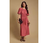 Oasis Women's Petite Shirred Bodice Puff Sleeve Midi Dress in Brick | Size: 16