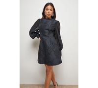 Oasis Women's Petite Structured Jacquard Fit & Flare Mini Dress With Chiffon Sleeve in Black | Size: 8 Oasis Black 8