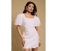 Oasis Women's Petite Textured Tuelle Mini Dress in Ivory | Size: 12