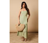 Oasis Women's Petite Tie Back Tiered Maxi Dress in Sage | Size: 10