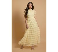 Oasis Women's Petite Tiered Mesh Sequin Occasion Maxi Dress in Yellow | Size: 14