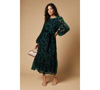 Oasis Women's Petite Velvet Contrast Belted Maxi Dress in Green | Size: 10