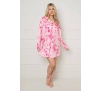 Oasis Women's Pink Floral Long Sleeve Printed Satin Nightie | Size: Large Oasis Pink L