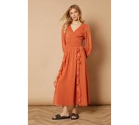 Oasis Women's Plain Ruffle Detail Shirred Waist Midaxi Dress in Ginger | Size: 8