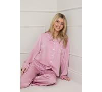 Oasis Women's Plain Satin Contrast Binding Nightwear set in Pink | Size: Large Oasis Pink L