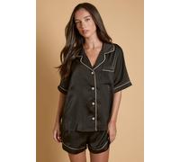 Oasis Women's Plain Satin Short Sleeve Nightwear Set in Black | Size: Large