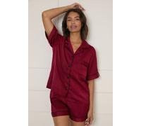 Oasis Women's Plain Satin Short Sleeve Nightwear set in Plum | Size: Small Oasis Plum S