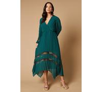 Oasis Women's Pleated Lace Trim Insert Wrap Midi Dress in Green | Size: 8 Oasis Green 8
