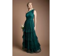 Oasis Women's Pleated Mesh One Shoulder Tiered Maxi Bridesmaid Maxi Dress in Emerald | Size: 10 Oasis Emerald 10